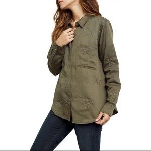 NWT Rails Marcel Star Embroidered Shirt Olive Green Size S